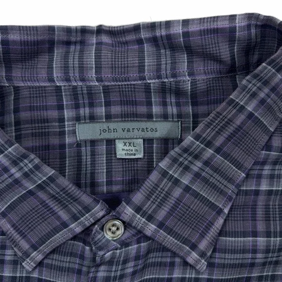 John Varvatos NWT Mens Button Down Shirt XXL Iron Grey Purple Plaid Cotton